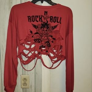 Red ripped rock and roll crop top sweater size large